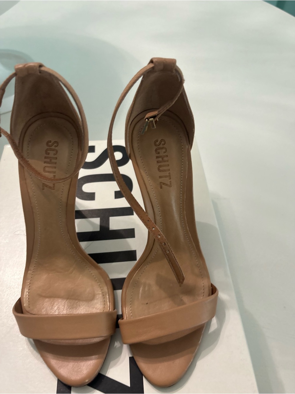 SCHUTZ Nude Leather Open-Toe Ankle-Strap Heels Nude 6.5